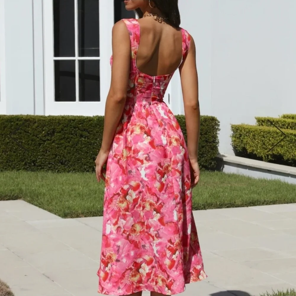 Holly Molly Elegant Pink Floral Women's Dress Size L Nwt - Picture 2 of 7